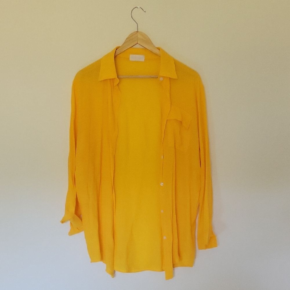 Sunny Yellow Lightweight Dopamine Long Sleeve Button Up Shirt Size S